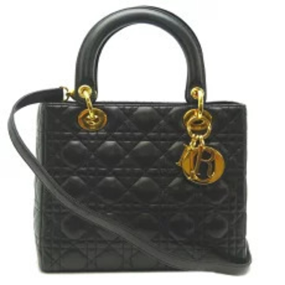 Christian Dior Lady Cannage Handbag Leather Noir Black